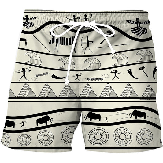 Stylish 3Sixty5 bold stripe vintage shorts with unique tribal-inspired patterns and elastic waistband