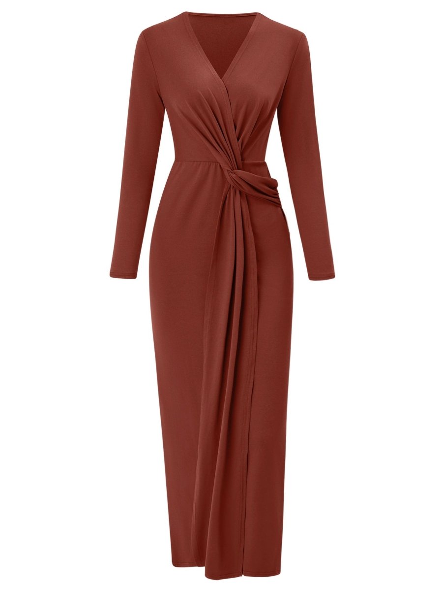 Chic Solid V - Neck Waist Dress - Stylish 3Sixty5