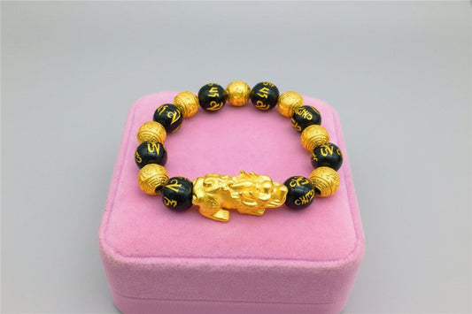 Gold Bracelet with Black Beads - Stylish 3Sixty5