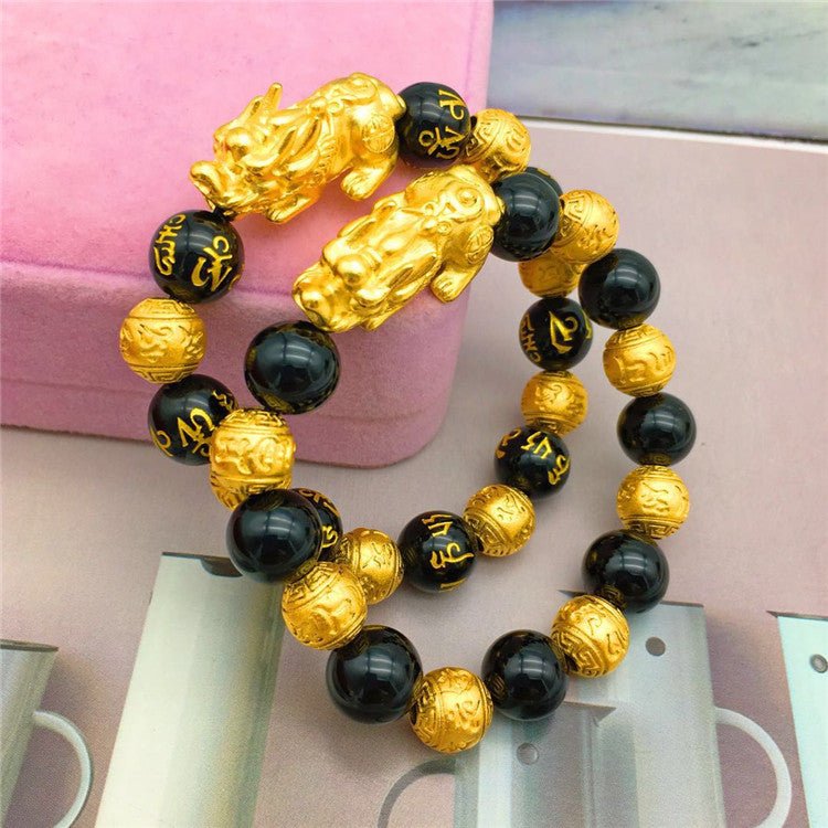 Gold Bracelet with Black Beads - Stylish 3Sixty5