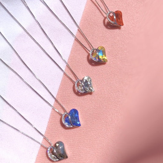 Stylish 3Sixty5 heart-shaped pendant necklace collection with colorful gemstones on delicate chains