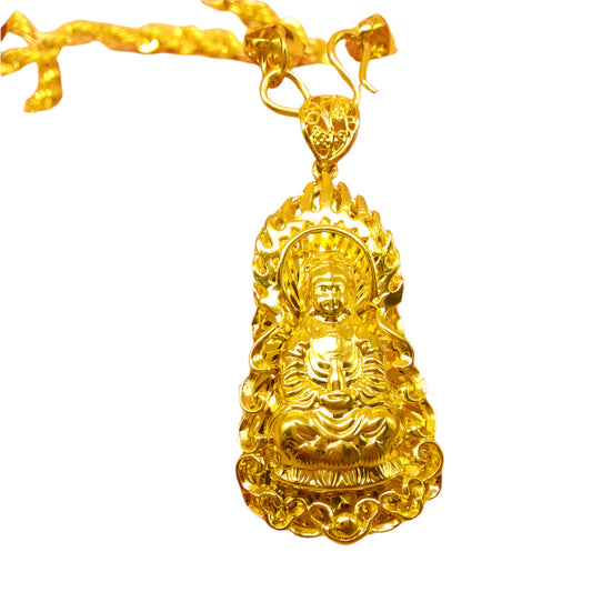 Stylish 3Sixty5 hemp gold necklace featuring a Buddha pendant with intricate detailing