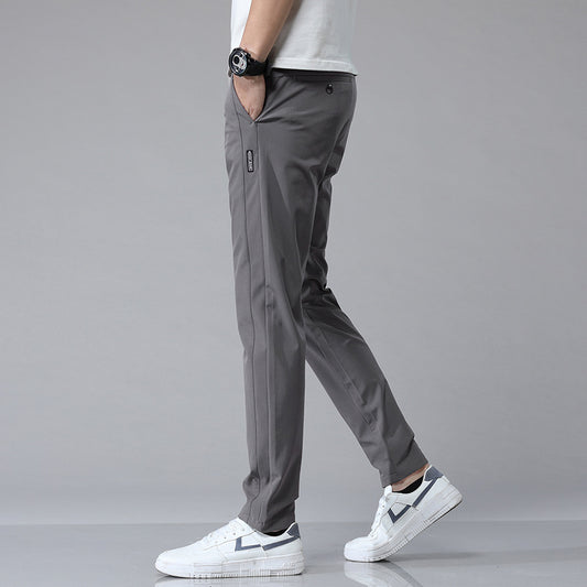 Gray ice silk men's casual pants from Stylish 3Sixty5 with a sleek design and pockets