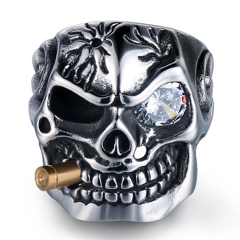 Stylish 3Sixty5 personalized statement jewelry skull ring with diamond accent and bullet detail