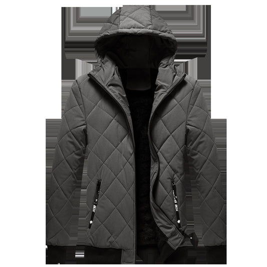 Stylish 3Sixty5 premium velvet cotton hoodie in charcoal gray with quilted design and front pockets