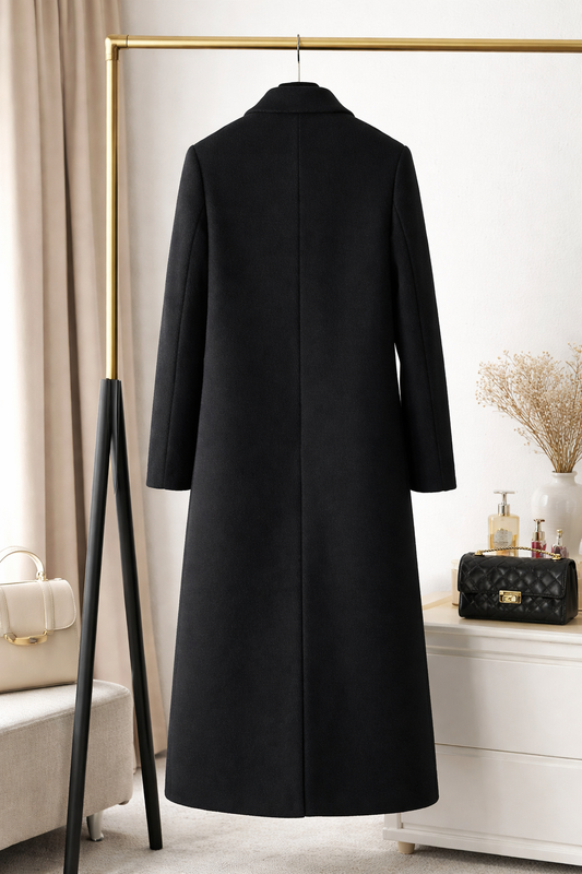 Stylish 3Sixty5 sculpted long winter coat in black, perfect for cold weather fashion