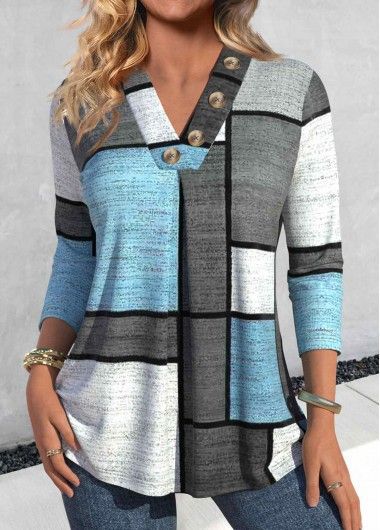 Stylish 3Sixty5 statement knitwear style top with button detail and modern geometric pattern