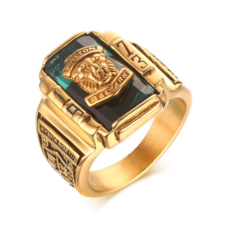 Stylish 3Sixty5 TitanTiger 1973 ring featuring a bold lion design and emerald-like stone