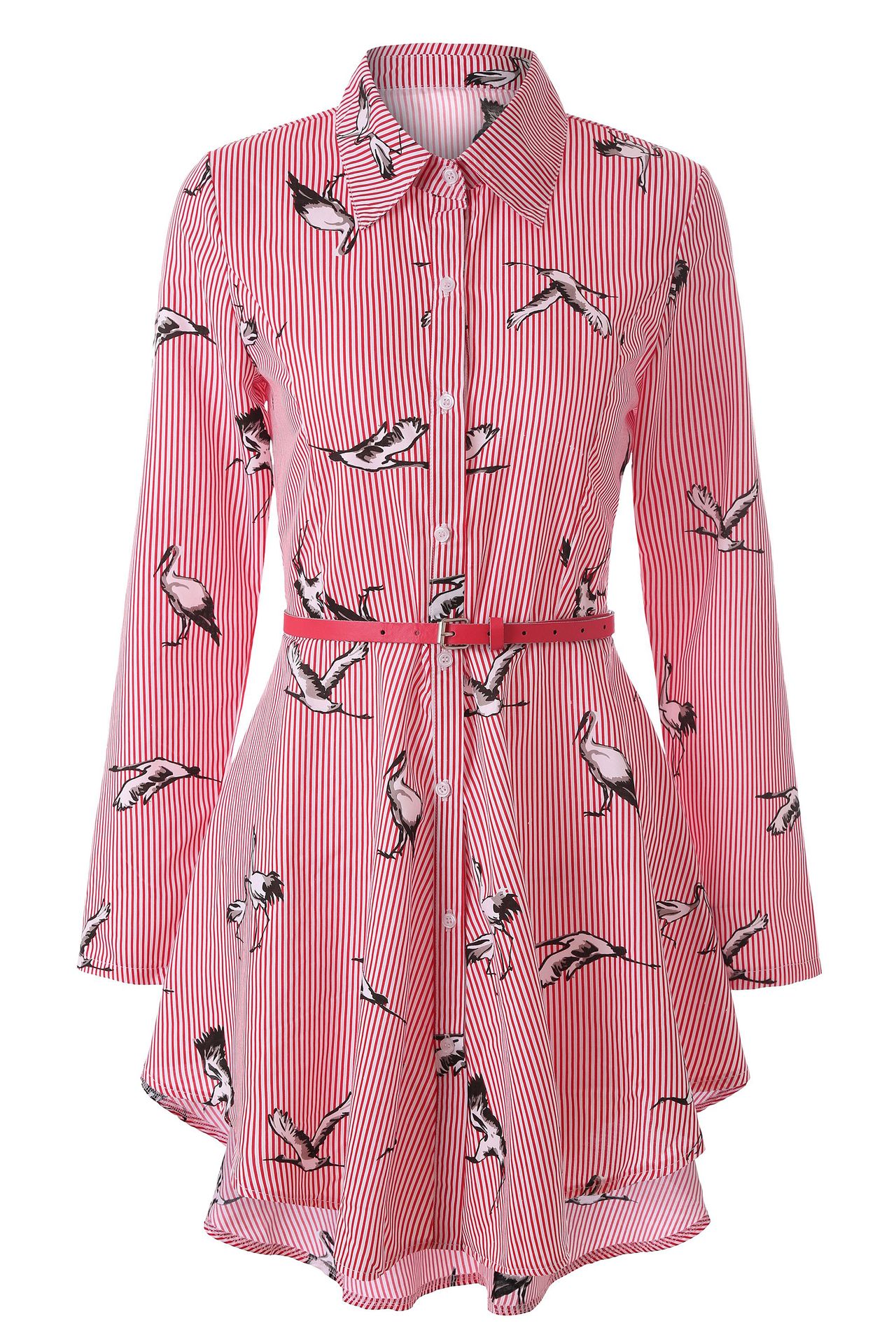 Stylish 3Sixty5 women's bold stripe blouse with a bird print and belted waist for a chic look