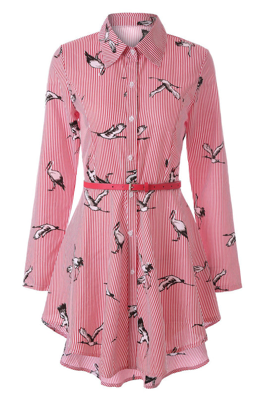 Stylish 3Sixty5 women's bold stripe blouse with a bird print and belted waist for a chic look