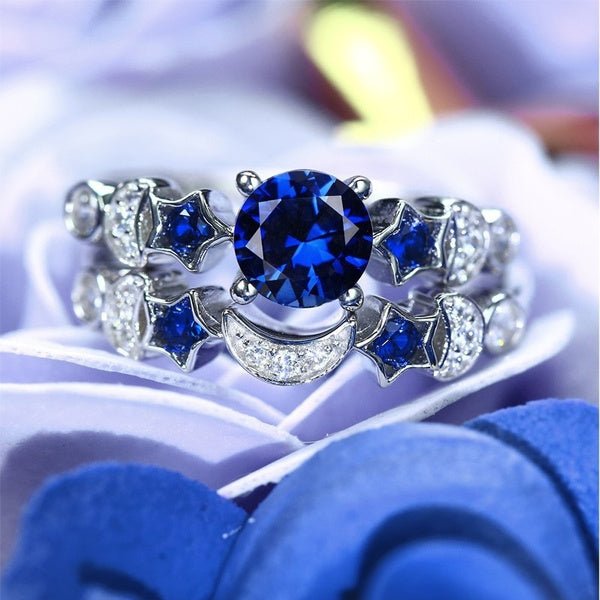 Blue Gemstone Moon Ring - Stylish 3Sixty5