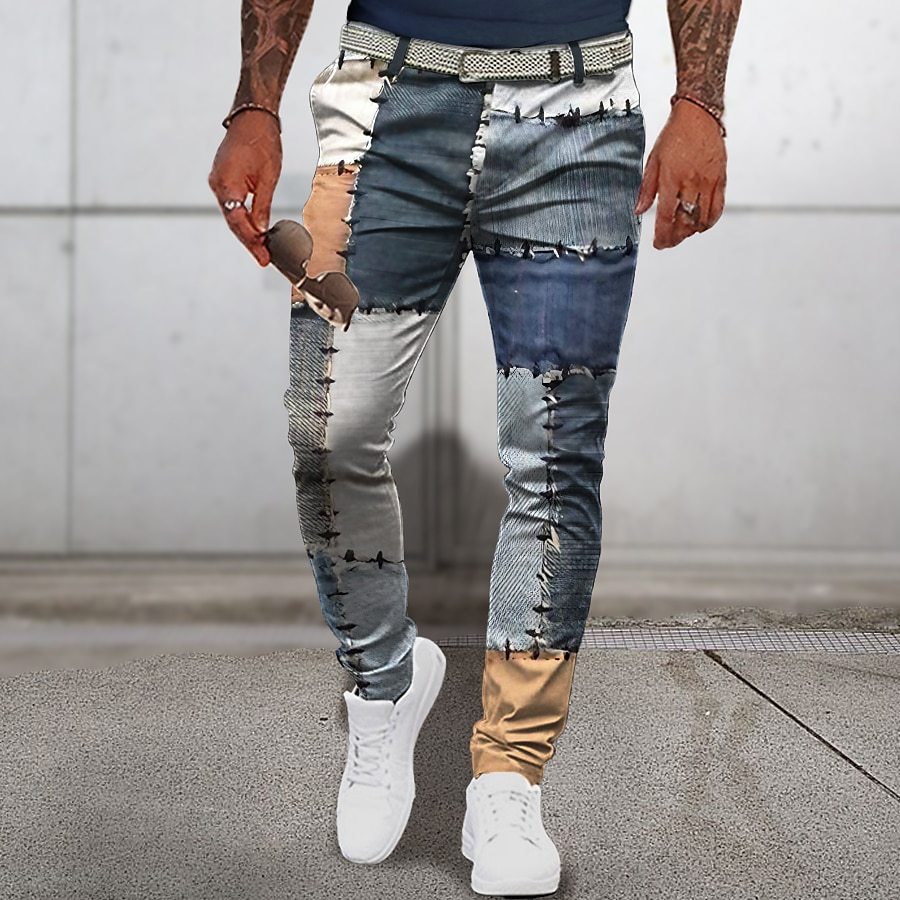 Bold printed men's pants designed by Stylish 3Sixty5 with a unique patchwork pattern