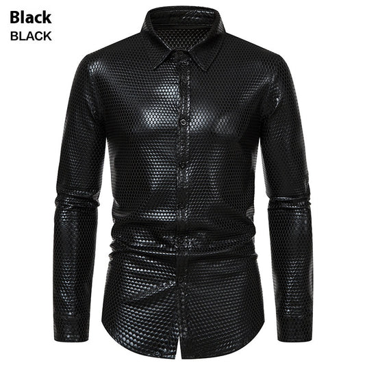 Black Stylish 3Sixty5 bold statement button-up for men with a unique textured design
