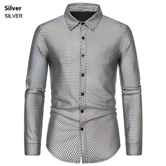 Silver Stylish 3Sixty5 bold statement button-up for men with a geometric pattern and button closure