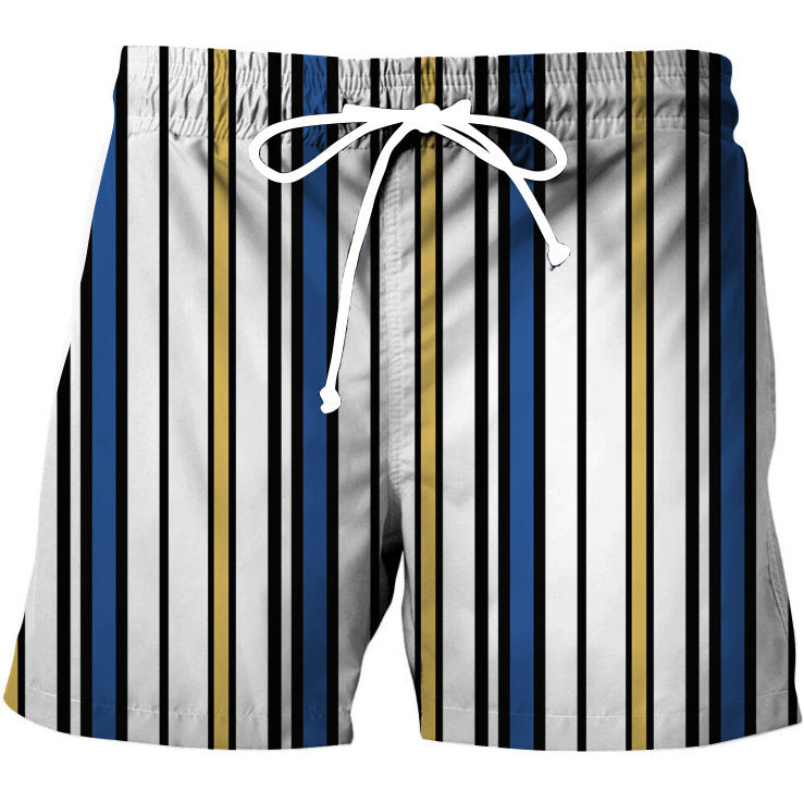 Bold stripe vintage shorts by Stylish 3Sixty5 featuring vibrant vertical stripes in blue, yellow, and black