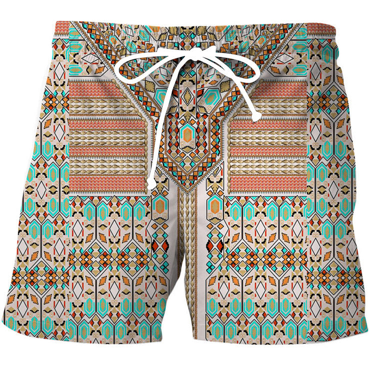 Stylish 3Sixty5 bold stripe vintage shorts featuring a colorful geometric pattern and drawstring waist