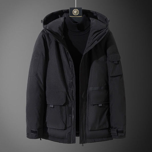 Stylish 3Sixty5 Campus Quest All-Weather Coat in black with multiple pockets and adjustable hood
