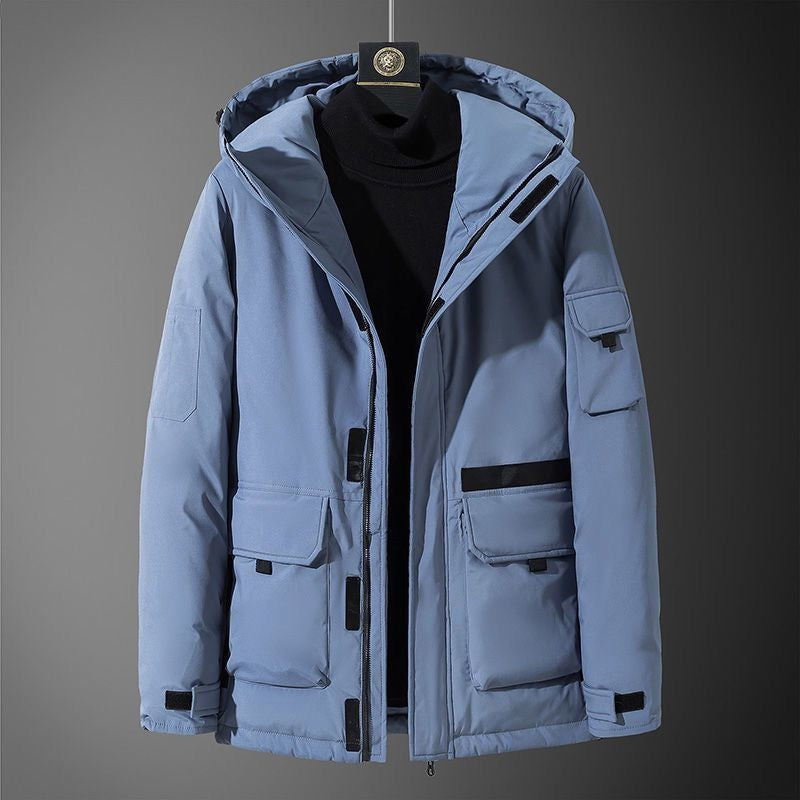 Stylish 3Sixty5 Campus Quest All-Weather Coat in blue with multiple pockets and adjustable hood