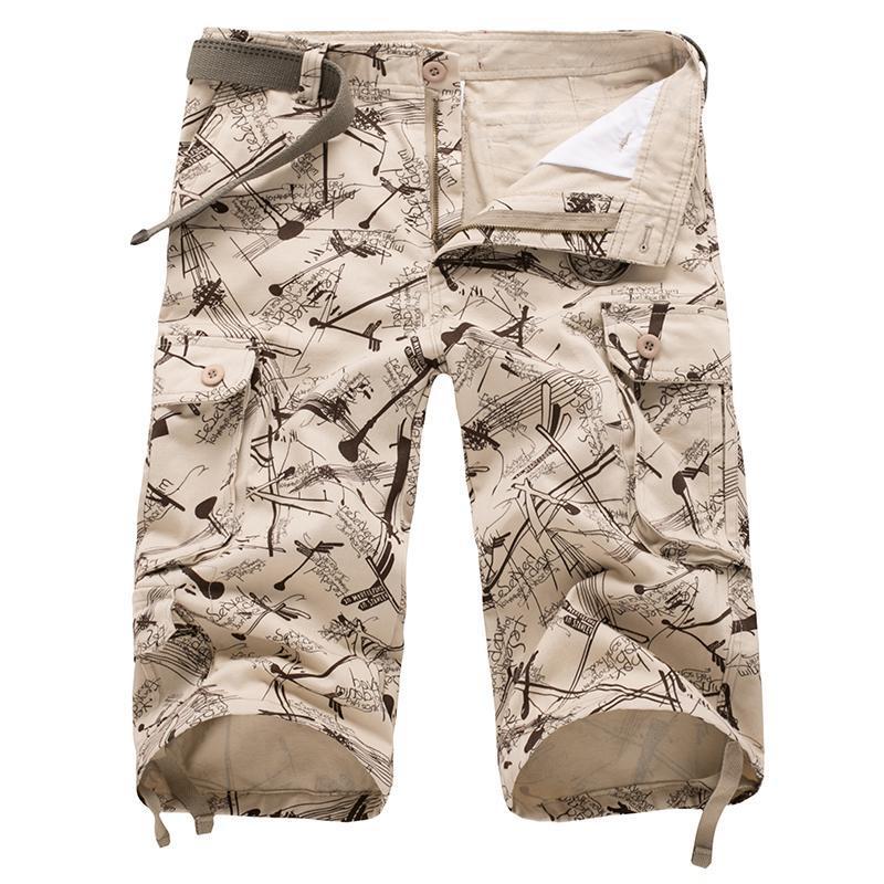 Coastline Casuals printed shorts in beige with unique graphic design and cargo pockets for comfort