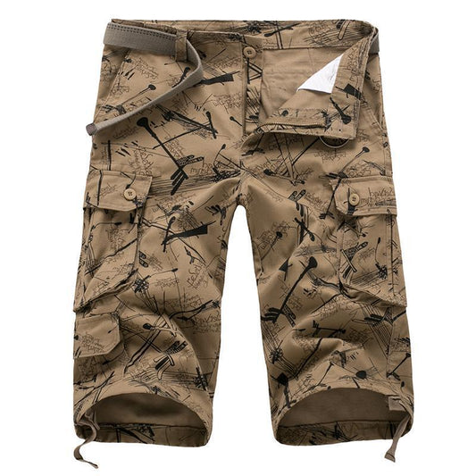 Coastline Casuals printed shorts in khaki with cargo pockets and stylish design for casual wear