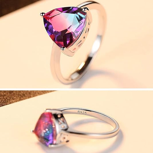 Stylish 3Sixty5 Colorful Gemstone Fashion Ring with Triangular Multicolor Stone on Silver Band