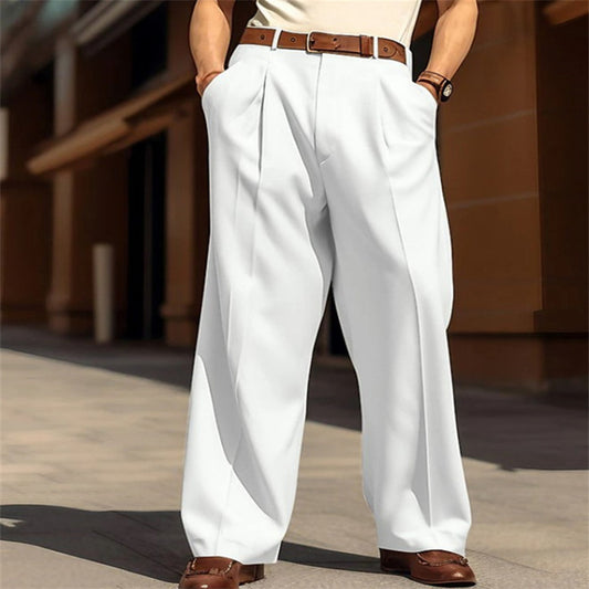 Stylish 3Sixty5 fashion-forward baggy men's trousers in light color with pleated design and wide legs