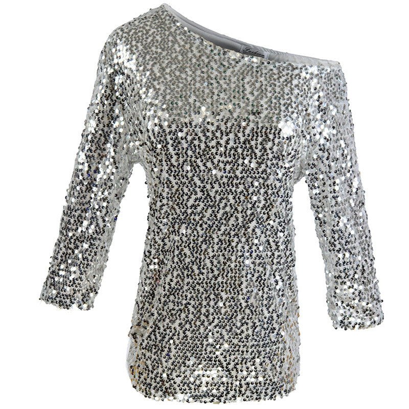 Glam Sequin Shoulder Top - Stylish 3Sixty5