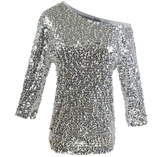Glam Sequin Shoulder Top - Stylish 3Sixty5