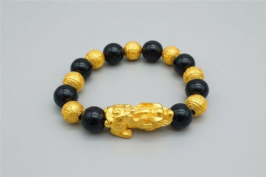 Gold Bracelet with Black Beads - Stylish 3Sixty5