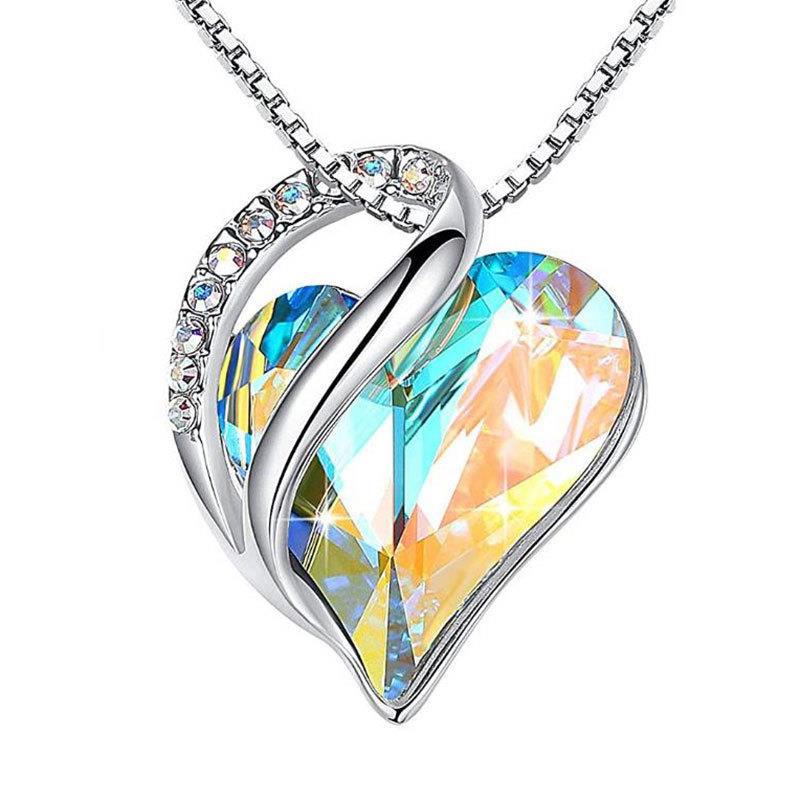Elegant heart-shaped pendant necklace by Stylish 3Sixty5 with sparkling crystal and silver chain