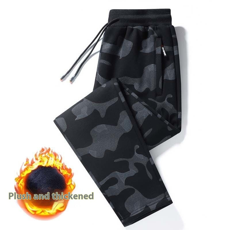 Stylish 3Sixty5 men's autumn joggers in black camouflage with plush and thickened material