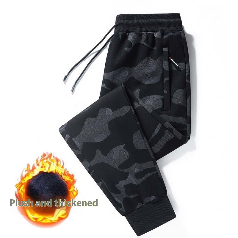 Stylish 3Sixty5 men's autumn joggers in black camo design, plush and thickened for comfort