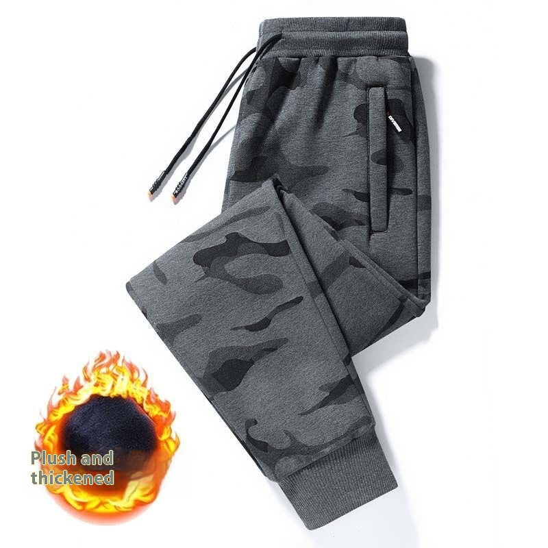 Stylish 3Sixty5 men's autumn joggers in grey camouflage with plush, thickened fabric for comfort