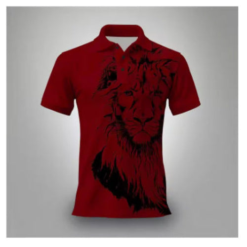 Stylish 3Sixty5 men's business casual lion tee in burgundy with a unique lion graphic print