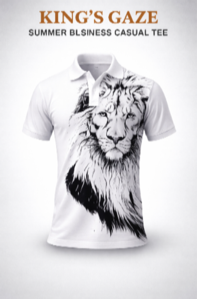 Stylish 3Sixty5 men's business casual lion tee in white with a striking lion graphic