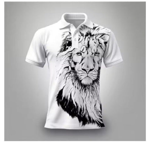 Stylish 3Sixty5 men's business casual lion tee in white with bold lion graphic design