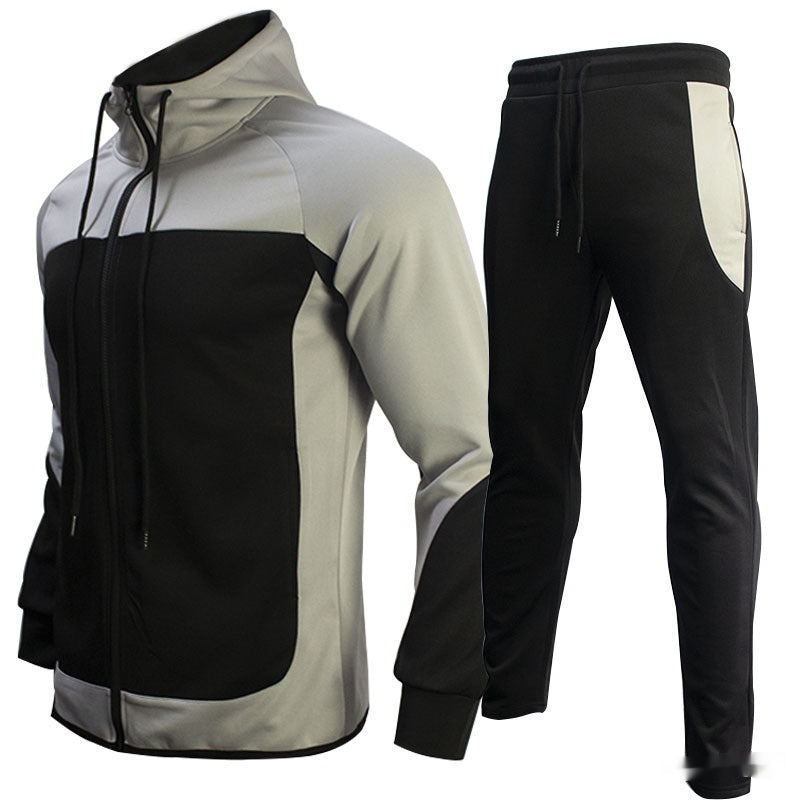 Stylish men's contrast sweatshirt set with a sleek design featuring a hooded jacket and matching pants