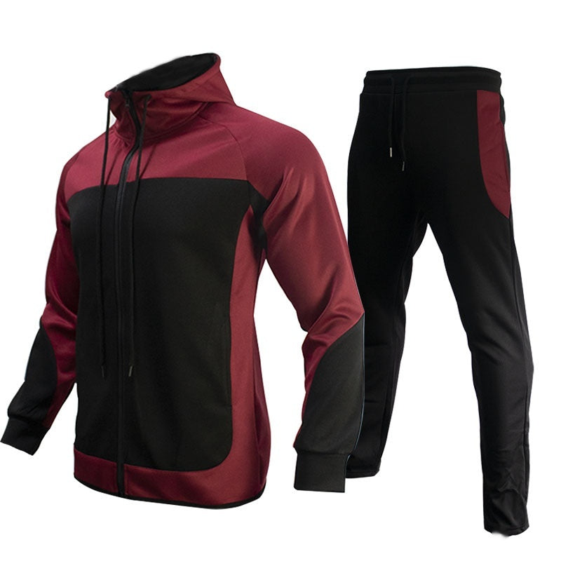 Stylish 3Sixty5 men's contrast sweatshirt set in burgundy and black for sporty casual wear
