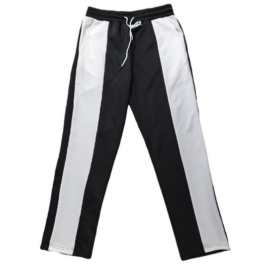 Stylish 3Sixty5 men's loose fit sportswear pants in black and white with side stripes