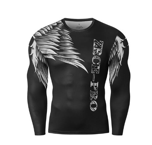 Men's soft long sleeve tee in black with stylish wing graphics for a trendy look