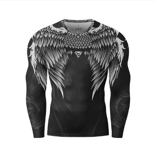 Stylish 3Sixty5 men’s soft long sleeve tee featuring a striking wings design in black and white