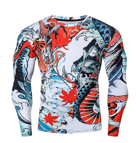 Stylish 3Sixty5 men’s soft long sleeve tee featuring vibrant dragon and koi fish illustrations