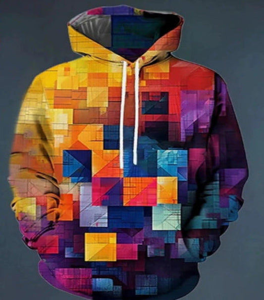 Stylish 3Sixty5 pixel block hooded sweatshirt with a vibrant geometric pattern for a trendy look
