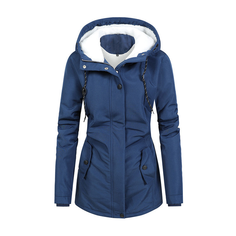 Stylish 3Sixty5 polar contour coat for women in navy with hood and fleece lining for warmth