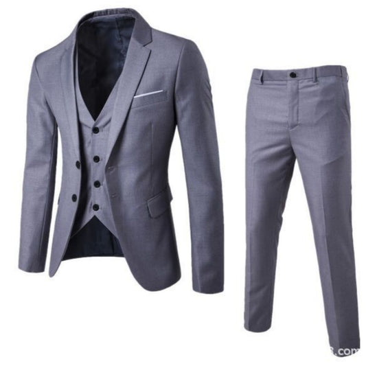 Premium men's cotton suit in light gray with a stylish vest and tailored pants for formal occasions