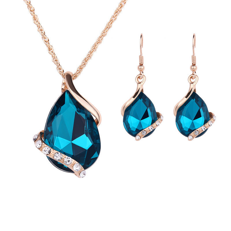 Stylish 3Sixty5 royal dewdrop jewelry set featuring a blue teardrop pendant and matching earrings