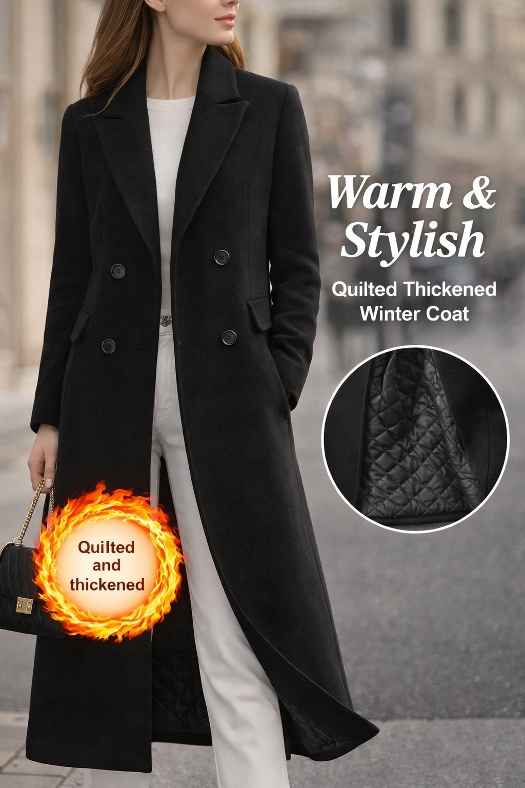 Stylish 3Sixty5 sculpted long winter coat with a quilted and thickened design for warmth