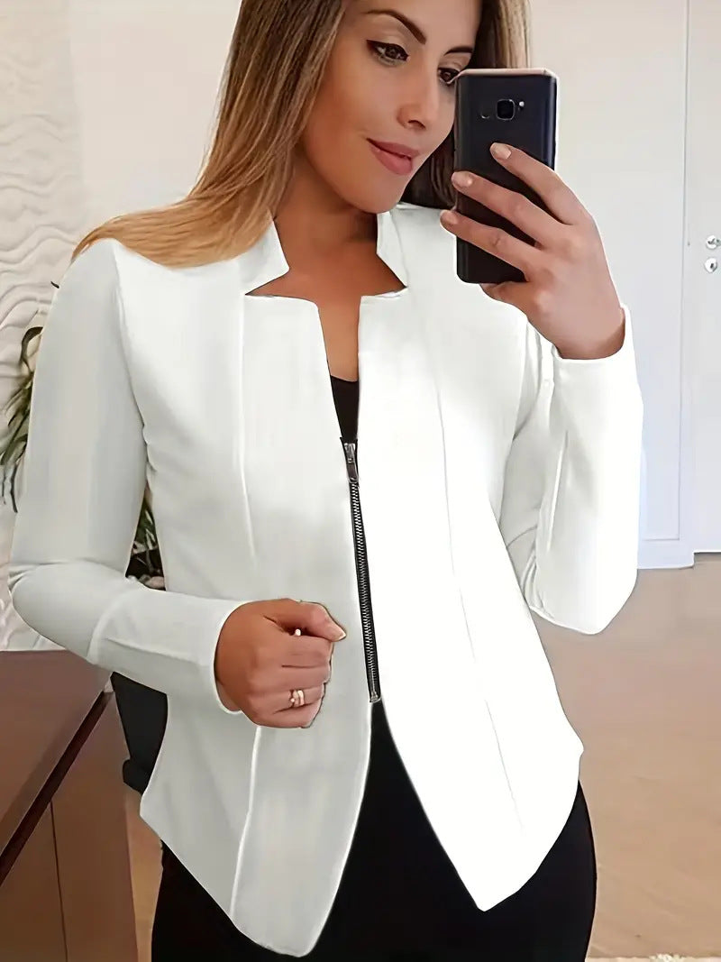 Stylish 3Sixty5 sleek women's zip jacket in white with modern silhouette and zip front