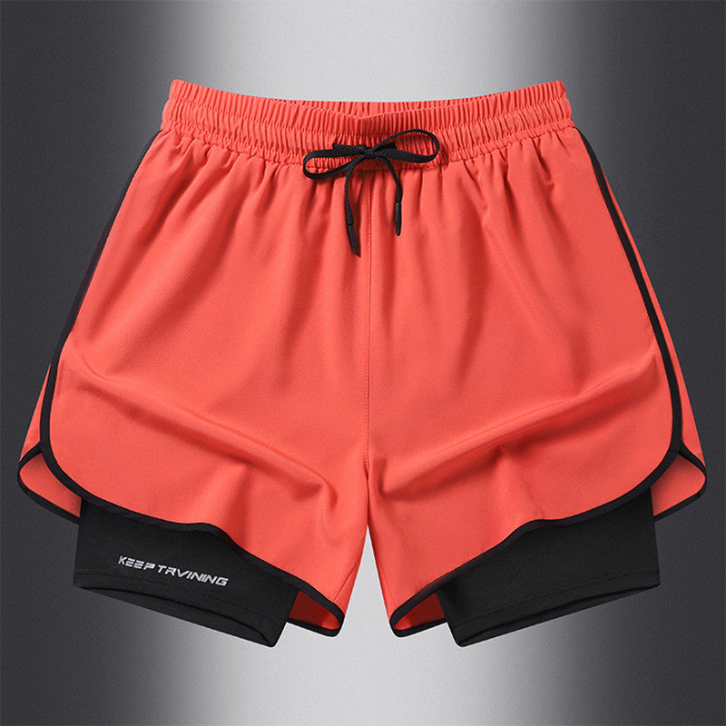 Stylish 3Sixty5 Urban Training Shorts for Men in Bright Coral with Black Accents