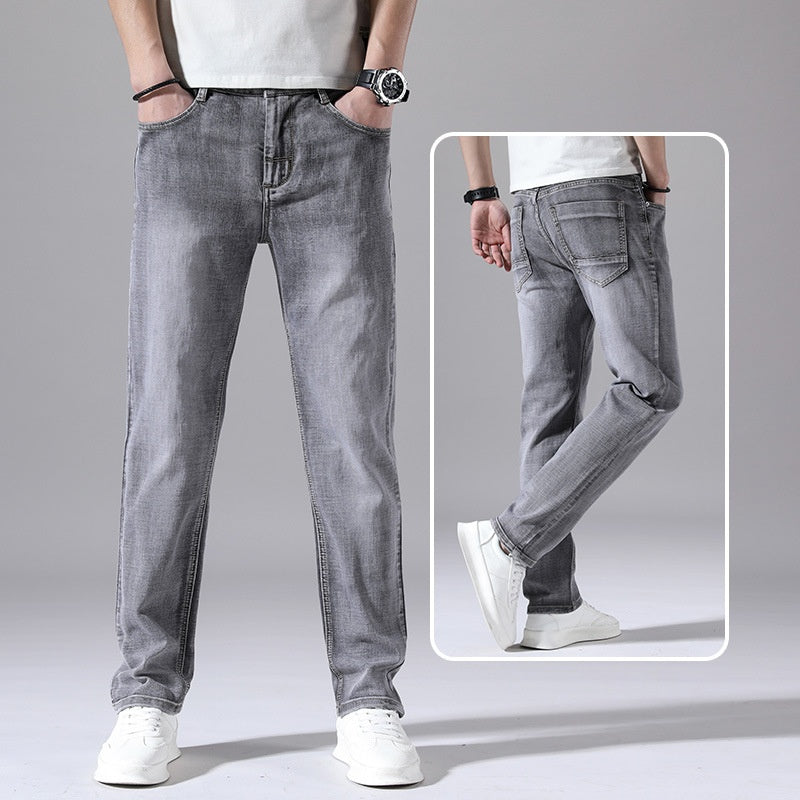 Men's straight-leg denim pants men in light gray with a relaxed fit for casual wear